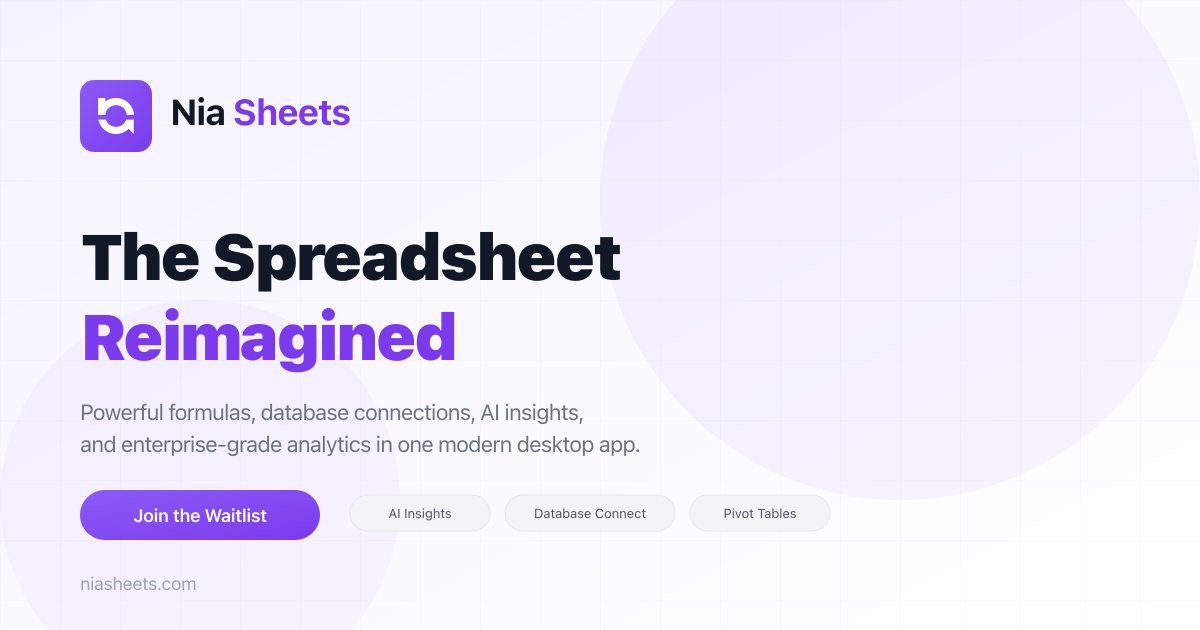 Nia Sheets — available on web, macOS, Windows and Linux