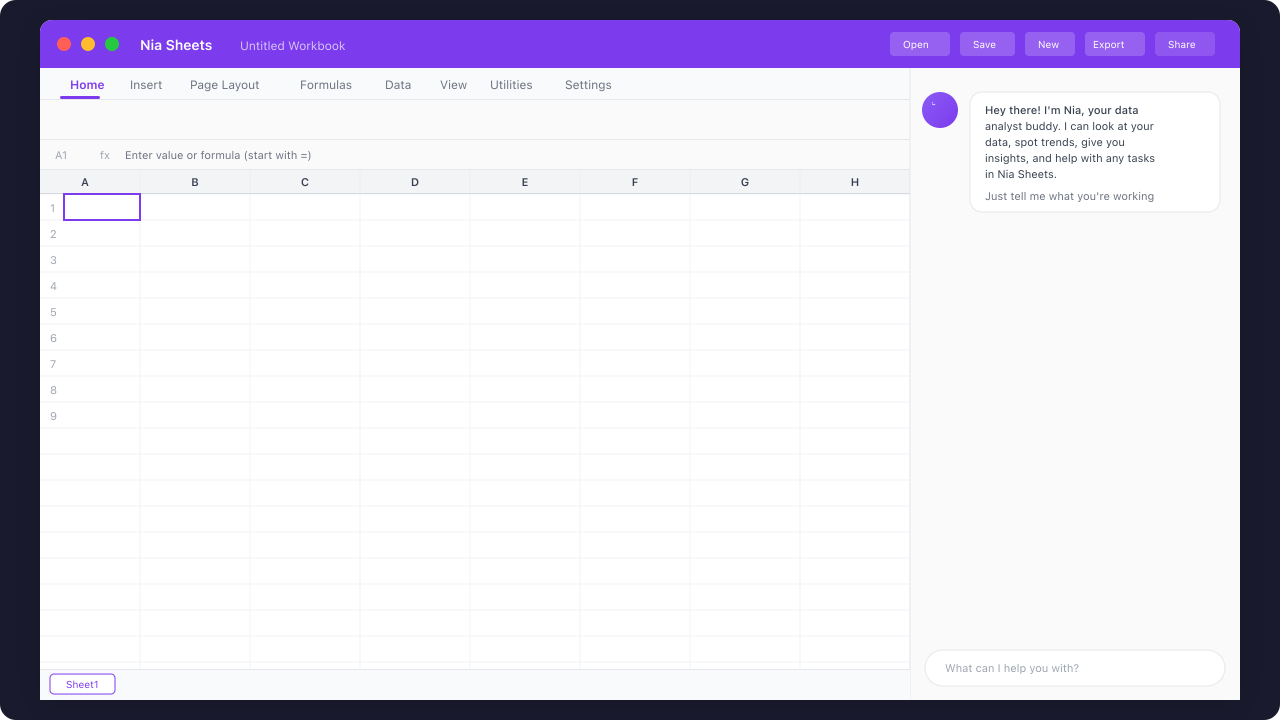 Nia Sheets application interface